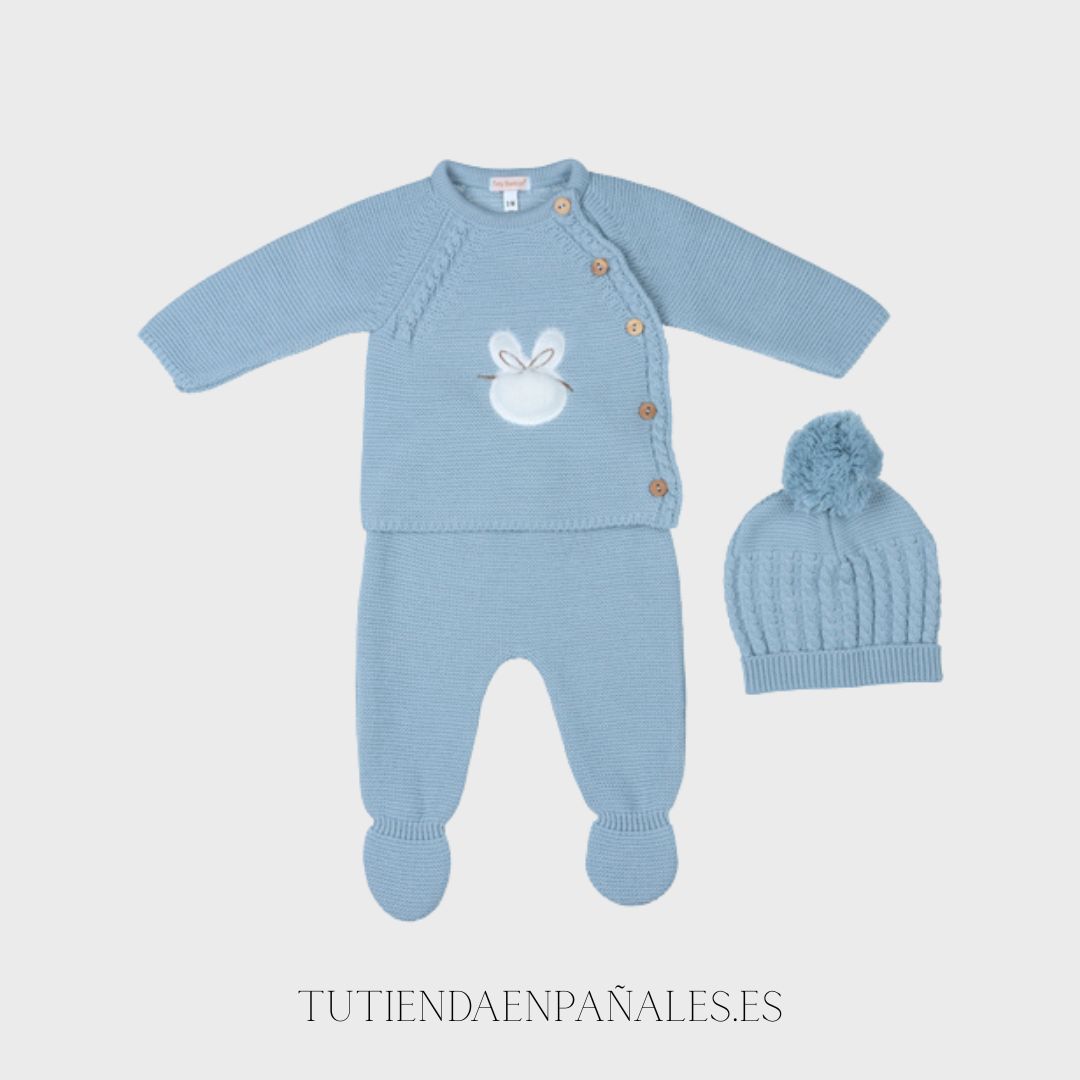 Conjunto polainas con gorro CONEJITO azul