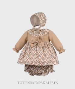 Jesusín con braga y capota reborn FLORAL ROMBOS camel